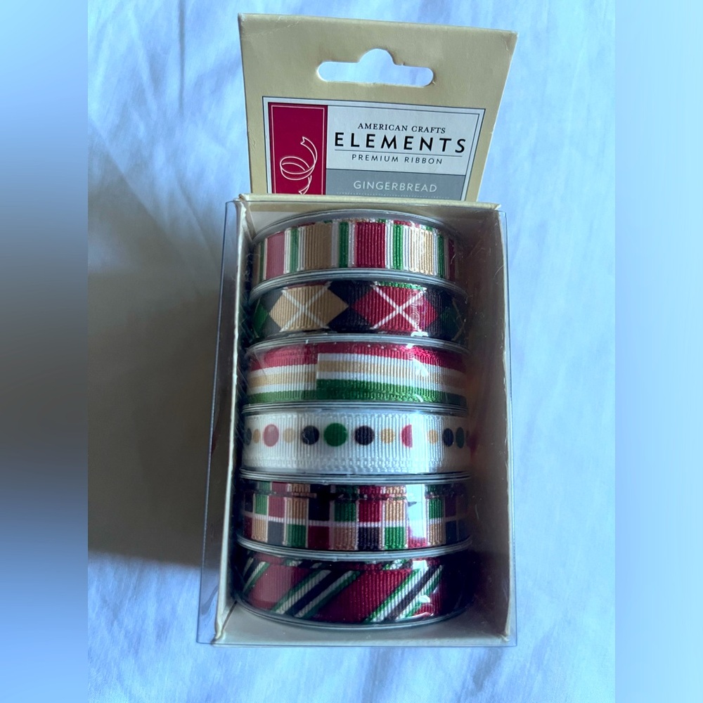 American Crafts Elements Premium Ginger Ribbon Set Festive Green, Red, and White